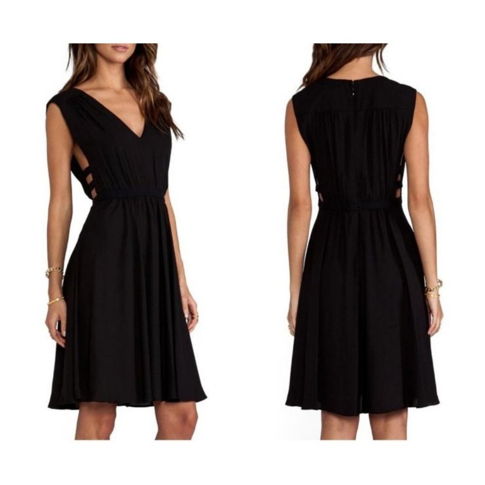 BCBGMaxAzria Rachel Dress L Large Black Flowy Open Sides $248